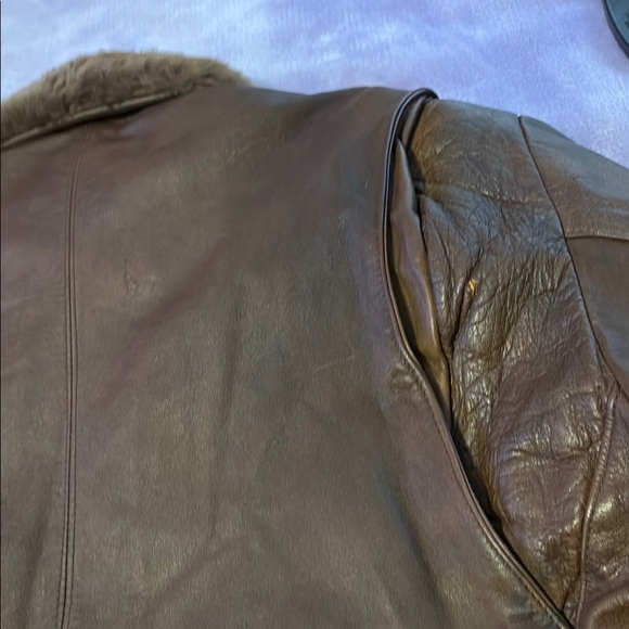 Brown Leather Bomber Jacket with Fleece Collar - Picture 8 of 16